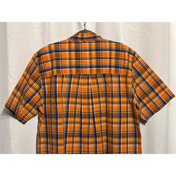 Chaps Mens Plaid Button-Down Shirt Size L Orange/Blue Short Sleeve Easy Care Cot - Picture 4 of 9